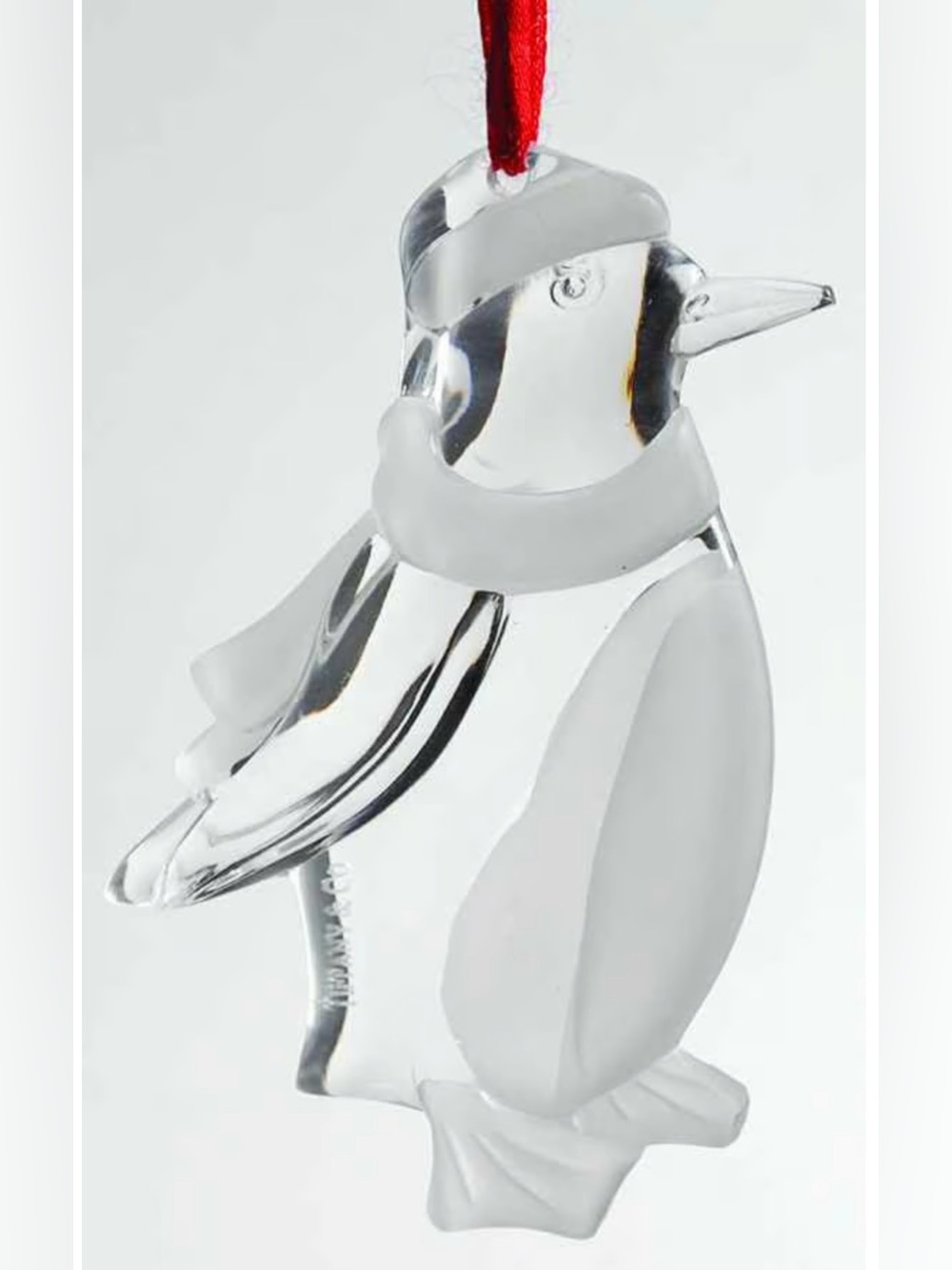 Tiffany & Co Crystal Glass Penguin Ornament with Frosted White Accents